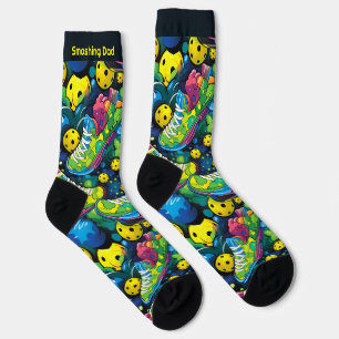 Chaussette Texte personnalisé avec boules à pickleballs psych