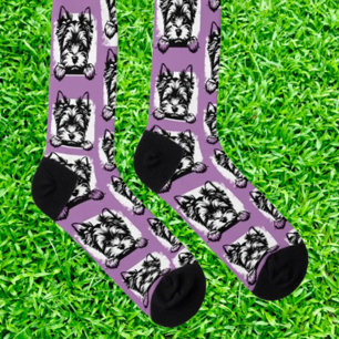 Chaussette Thème personnalisé Welsh Terrier Purple Puppy