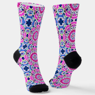 Chaussette Tie Dye Mandala Motif Denim bleu et rose