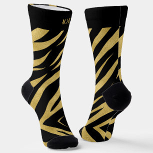Chaussette Tiger imprimé en or et noir avec Monogramme