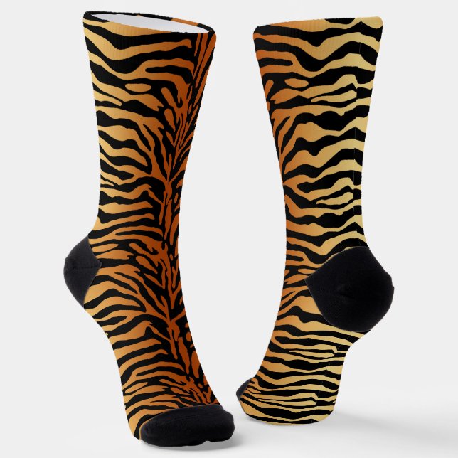 Chaussette Tiger Stripes Poster de animal, Ambre, Noir et Tan (Angulaire)