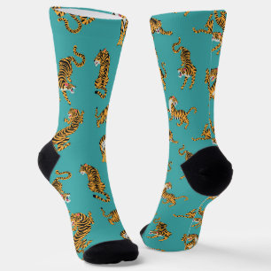 Chaussette Tiger sur Motif Turquoise