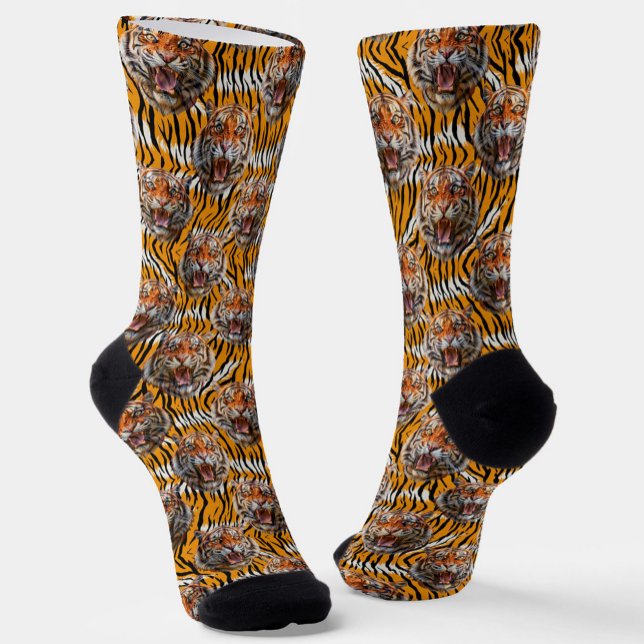 Chaussette Tiger Tête Sur Tiger Skin Design Poster de animal (Créateur téléchargé)