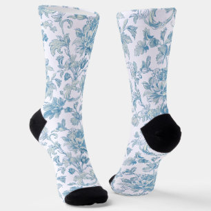 Chaussette Toile-de-jouy Chinoiseries motif floral bleu
