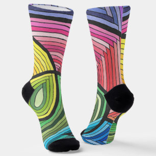 Chaussette Tourbillon de arc-en-ciel abstrait vibrant avec de