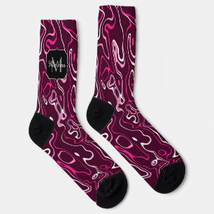 Chaussette Tourbillons abstraits de damas rose chaud Monogram