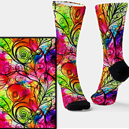 Chaussette Tourbillons Abstraits rose vert
