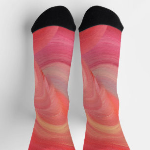 Chaussette Tournants Abstraits Fluides en Rouge, Rose et Pêch