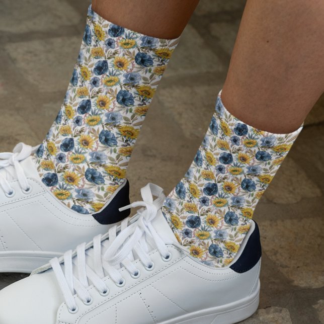 Chaussette Tournesol bleu fleur motif floral (Créateur téléchargé)