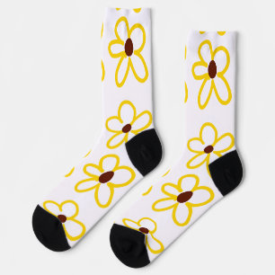 Chaussette Tournesol marron jaune motif floral moderne boho