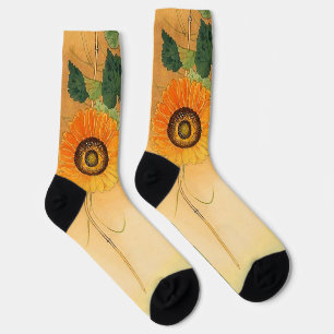Chaussette TOURNESOL, PAPILLON, FEUILLES VERTES Fleur Japonai
