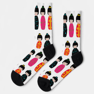 Chaussette Traditional Japanese Kokeshi Geisha Dolls