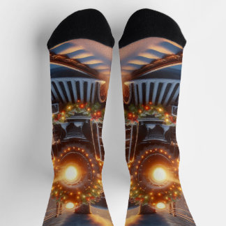 Chaussette Train de vacances de Noël vintage Hiver enneigé