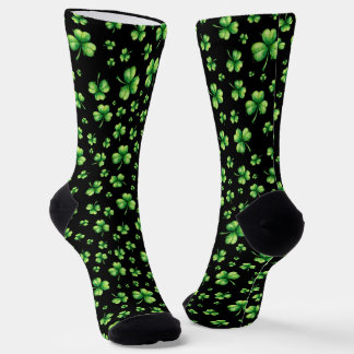 Chaussette Trèfle aquarelle de la Saint-Patrick sur fond noir