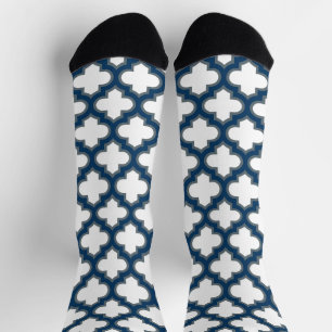Chaussette Trellis bleu blanc et marine, treillis, Quatrefoil