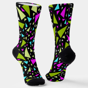 Chaussette Triangles de couleurs vert cramoisi sur fond noir