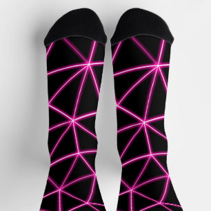 Chaussette Triangles noirs géométriques néon lignes roses rét