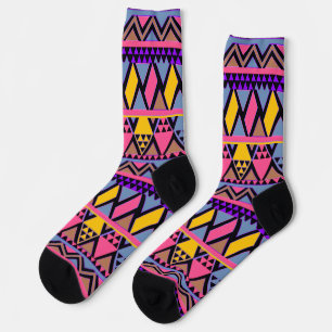 Chaussette Tribal Funky Couleurs Rose et Jaune
