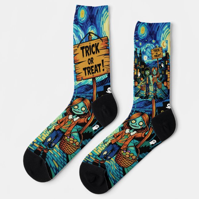 Chaussette Trick or Treat Zombies - Van Gogh Starry Halloween (Gauche)