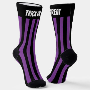Chaussette Trick ou traiter sorcière violet noir rayé