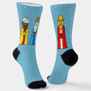 Chaussette Trois Sages Hommes & Snowflakes sur Turquoise