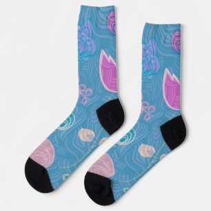 Chaussette Tulipe florale moderne bleu rose et violet