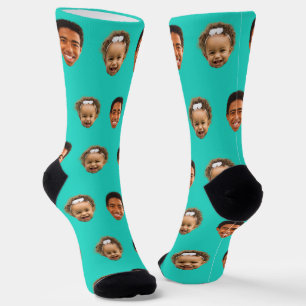 Chaussette Turquoise Funny Custom 2 Face Photo Maman