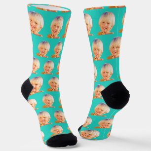 Chaussette Turquoise Funny Personnalisé Son Visage Équipage P