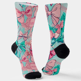 Chaussette Turquoise rose moderne gros arcs monogramme chic