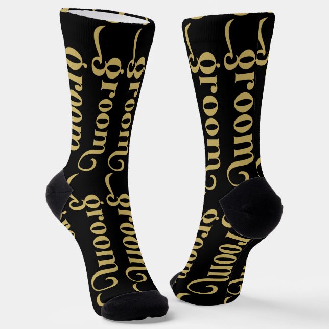 Chaussette Typographie rétro Gold et Black Groom (Angulaire)