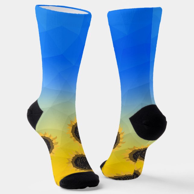 Chaussette Ukraine jaune bleu géométrie maillage motif Fleurs (Angulaire)