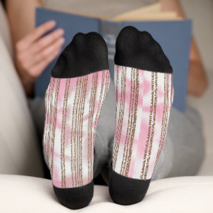 Chaussette un fond rayé rose et blanc