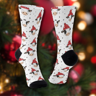 Chaussette Vache de Noël Santa Mignonne Rouge Noir et Blanc