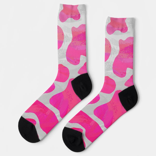 Chaussette Vache Motif rose et blanc chaud (Gauche)
