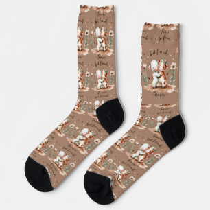Chaussette Vaches Mignonnes Meilleures Amies Câlin Art Floral