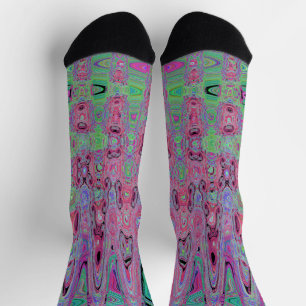 Chaussette Vagues abstraites atomiques groovy rose et vert ci