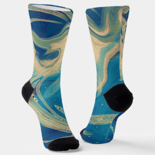 Chaussette Vagues Abstraites aux couleurs géométriques bleues