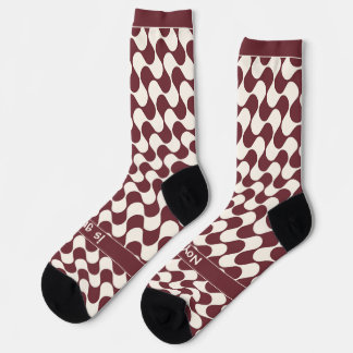 Chaussette Vagues abstraites rouges et blanches avec texte