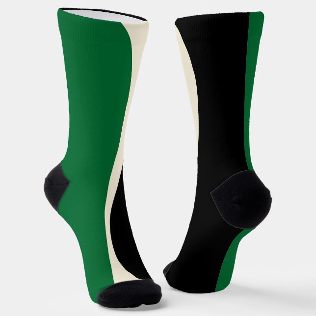 Chaussette Vagues simples 2 en vert, crème et noir (Angulaire)