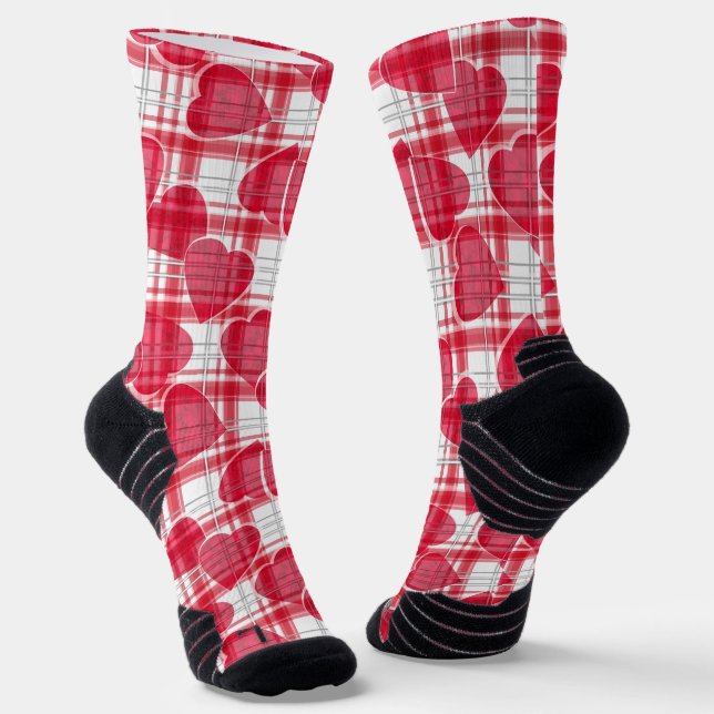 Chaussette Valentines invisibles Jour coeur rouge à damiers p (Angulaire)