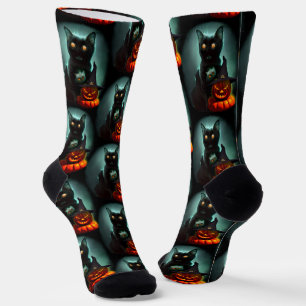Chaussette Vampire Chat et Assistant Citrouille Halloween Sur