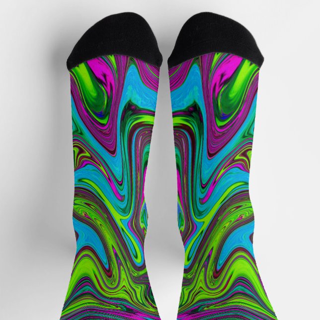 Chaussette Vave Vert, Bleu et Magenta Art Abstrait (Haut)