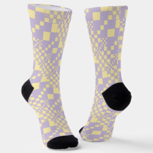 Chaussette Vérifié, Chèques - Pastel Jaune et Violet