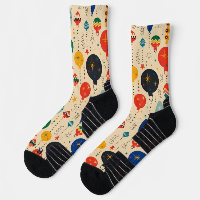 Chaussette Véritable rétro joli ornement motif Beige Orange (Gauche)