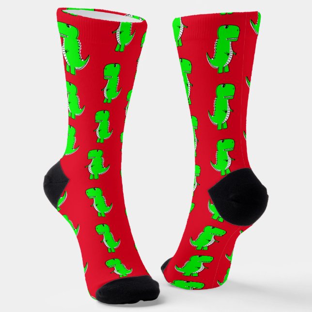 Chaussette Vert mignon Dino Rouge (Angulaire)