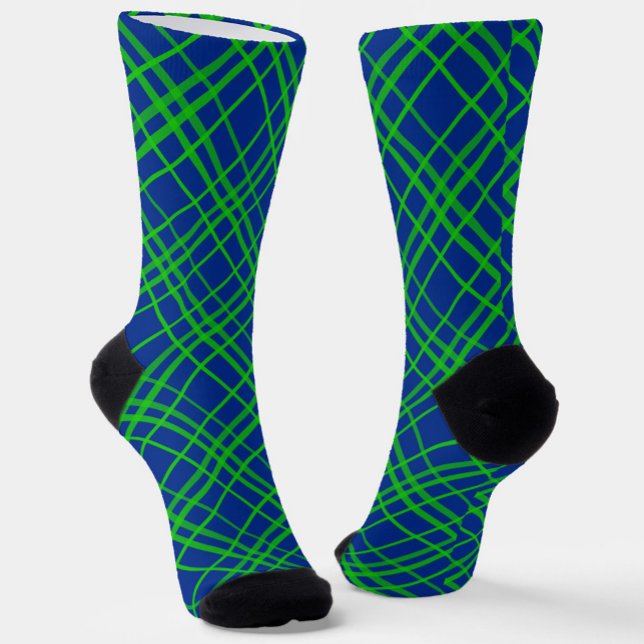 Chaussette Vert Sur Bleu Tartan Plaid Design Motif (Créateur téléchargé)