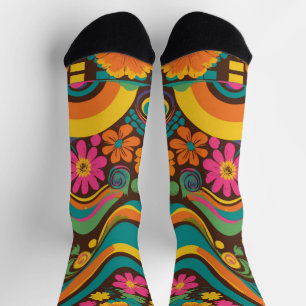 Chaussette Vibes Groovy des années 70 Motif Rétro