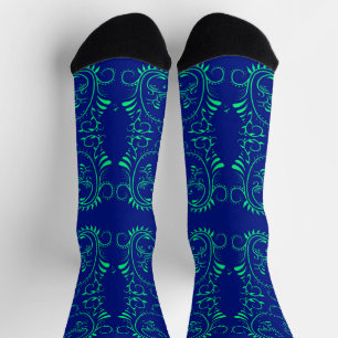 Chaussette Vignes abstraites vertes motif bleu
