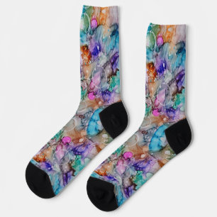 Chaussette Violet coloré, turquoise, orange bleu abstrait