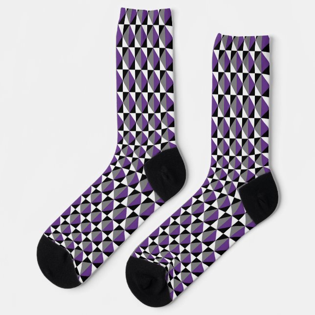 Chaussette Violet, gris, noir et blanc Carré et diamant (Gauche)